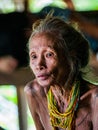 Portrait of an old woman Mentawai tribe. Close-up.